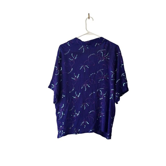 Womens Vintage Purple Sequin Embellished Button-Up Blouse Short Sleeve 2X - Picture 2 of 9